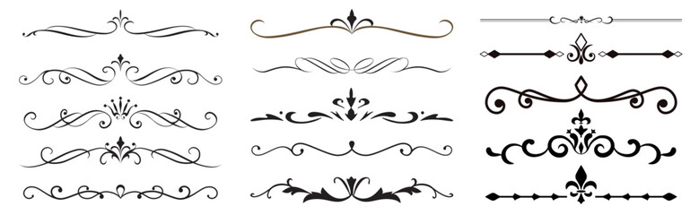 Fototapete - Elegant decorative dividers, vintage scrolls, ornamental borders and flourishes. Vector set for text separators, cards, certificates.
