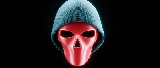 Poster - Dark hooded skull mask digital art virtual environment futuristic concept close-up view edgy aesthetic