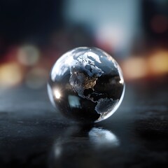 Poster - A glass globe model representing the business world  long title A clear glass globe with intricate details of continents and oceans serving as a