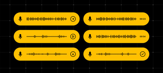Poster - Voice message equalizer vector set with speech bubble and microphone symbol. Audio waves graphic for instant messaging. Isolated digital sound concept.