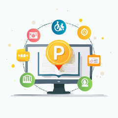 Leinwandbilder - Vector illustration of a computer screen with connected icons and a central letter P