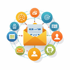 Poster - Colorful email marketing concept illustration featuring envelope and related icons.