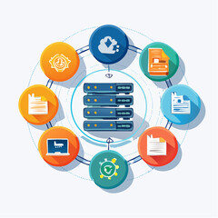 Poster - Colorful data server diagram with cloud computing and information technology elements