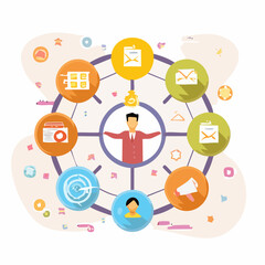 Poster - Colorful flat design illustration of a business concept with interconnected elements
