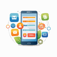 Poster - Colorful mobile application with icons and elements illustrating digital technology