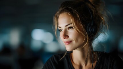 Poster - Woman participating in a virtual meeting from an office setting