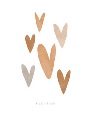 Wall Mural - simple scandinavian style vector illustration with hearts. romantic print with brown hearts isolated