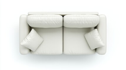 Poster - White leather sofa with plush cushions, overhead perspective, showcasing minimalist design against pristine background for contemporary interior styling