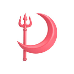 Poster - Floating Magic Pastel Red 3D Crescent Staff Icon on Transparent Backdrop
