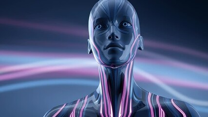 Fototapete - Futuristic 3D illustration of a human figure in profile, showcasing glowing lines and abstract patterns, representing technology, innovation, and the intersection of humanity and digital art