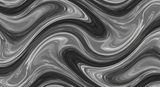 Abstract Monochrome Waves: Fluid Silver and Charcoal Swirls with Subtle Light Play