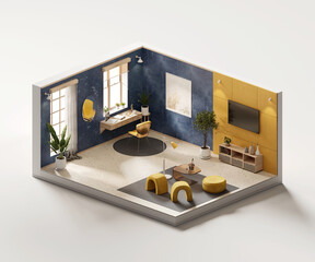 Poster - Isometric view living room cozy style open inside interior architecture 3d rendering	
