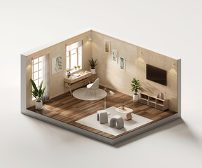 Poster - Isometric view living room cozy style open inside interior architecture 3d rendering	
