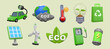© SpicyTruffel - 3d environment icons. Green energy for car, earth or world solar battery, eco save electric power panel. Ecology and nature eco care, nature power. Recycling bag vector cartoon isolated set