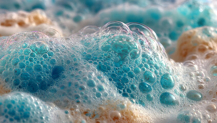 Poster - Light Blue Frothy Soap Bubbles Texture Background
