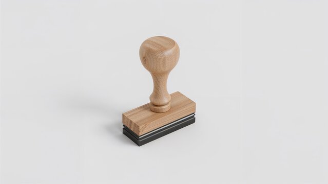 Classic Wooden Handle Rubber Stamp on White Background