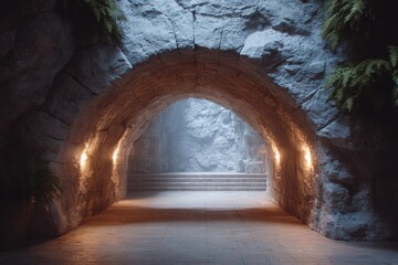 Poster - dark cavern room with flickering light and old stone tiles