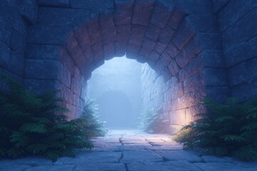 Poster - dark cavern room with flickering light and old stone tiles