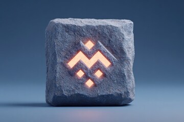 Poster - rune stone tablet carved with glowing symbols stylized look