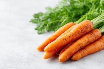 Poster - freshly harvested carrots with soil still clinging laid on solid white background