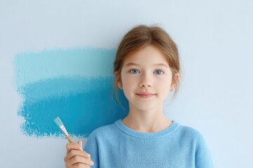 Poster - girl painting flag on white wall with brush in hand