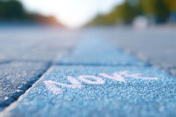 Poster - names written in chalk on pavement during remembrance event