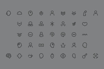 Fototapete - Collection of modern outline icons representing human emotions health communication and abstract concepts on a neutral background
