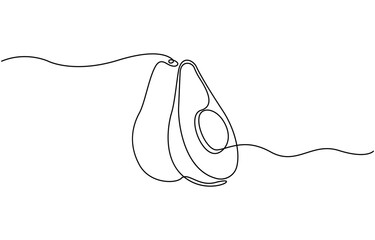Fototapete - Avocado Single Line Icon, Continuous one single minimal line drawing Avocado, Sketch and Doodle Design. Avocado continuous line drawing vector illustration.