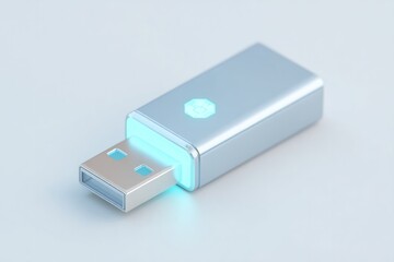 Poster - cyberpunk-style usb key with holographic icon glowing softly