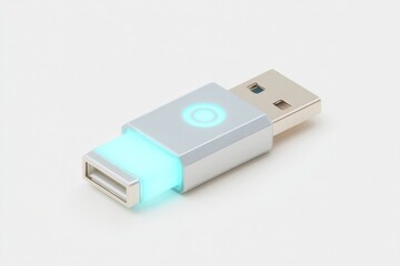 Poster - cyberpunk-style usb key with holographic icon glowing softly