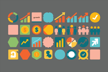 Fototapete - Collection of flat design icons representing business growth financial success and teamwork with charts people and currency symbols