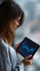 Poster - Entrepreneur reviewing investment portfolio on digital tablet