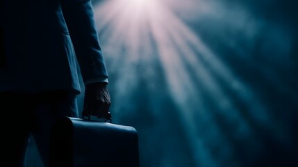 Poster - Powerful business executive holding briefcase amidst dramatic lighting
