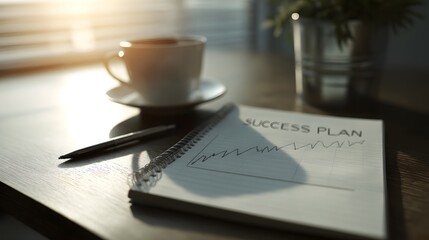 Poster - A clean organized workspace with a success plan and growth graph