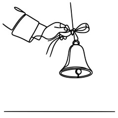 Aufkleber - Hand ringing a bell in a single line outline vector style  