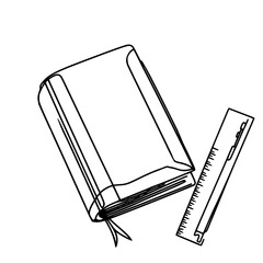 Poster - Outline of a notebook and ruler on a white background - Concept of single line outline vector school  