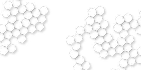 Fototapete - Abstract white hexagon concept background, soft white background, beautiful geometric pattern white gray hexagonal, illustration geometry science and technology.