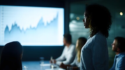 Poster - Sales team analyzing data on a large digital screen in a boardroom setting