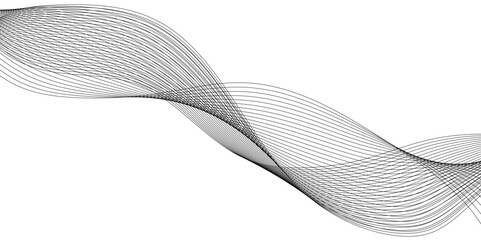 Fototapete - Abstract wavy line black stream element for design, illustration of overlapping curved gray line forming a flowing wave pattern on a white background, abstract vector modern gradient white background.