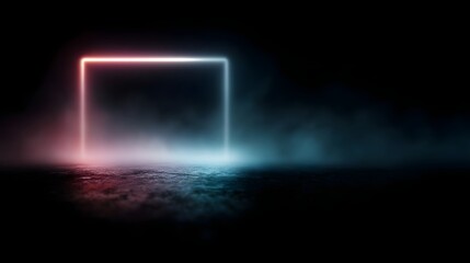 Poster - Neon frame glowing in the dark with central black space