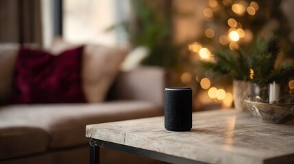 Poster - Smart speaker in cozy Christmas themed living room