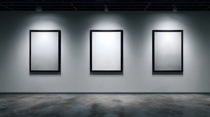 Poster - Minimalist art frames in a gallery setting with dramatic lighting