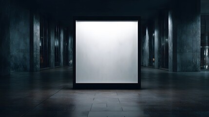 Poster - Empty digital advertisement frame in a dark modern hallway