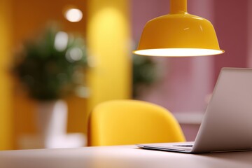 Wall Mural - open workspace background with warm lighting and modern furniture