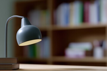 Wall Mural - background with bookshelf and desk lamp in soft blur