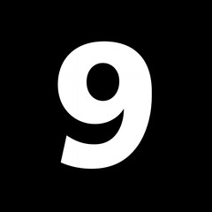Poster - white number nine 9 typography black background minimal design graphic element