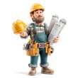 © Dhinny - Cartoonish 3D Rendering of a Confident Construction Worker Holding Blueprints