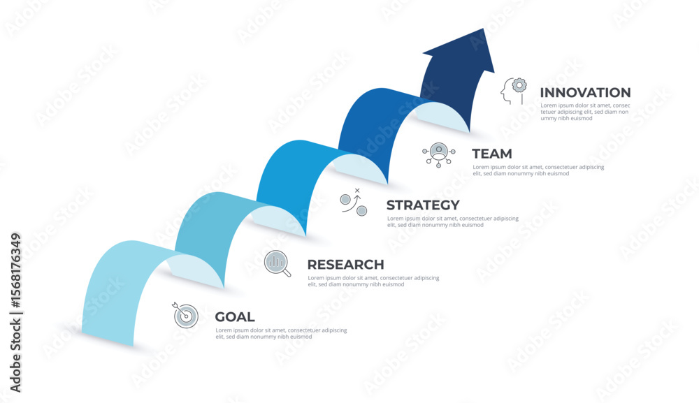 5 Step Progression Rrows Growth infographic arrow with 5 step option. Success business step ...