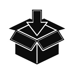 Poster - An open cardboard box with a downward arrow symbol vector