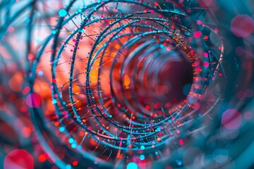 Fototapete - Abstract technology background with circular shapes forming a tunnel of lights